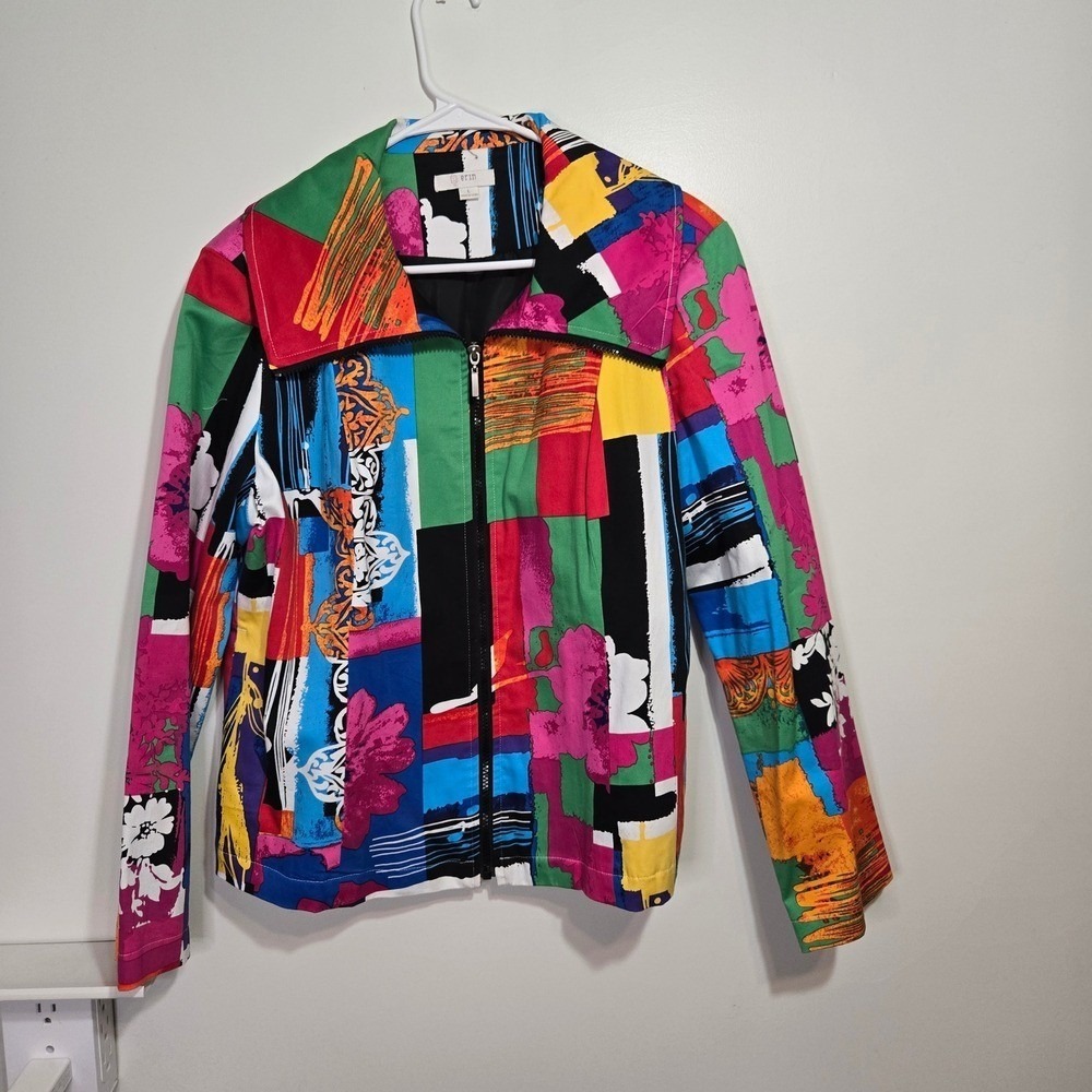 ERIN London Women's‎ Patchwork Multicolor Zipper Front Jacket Size L